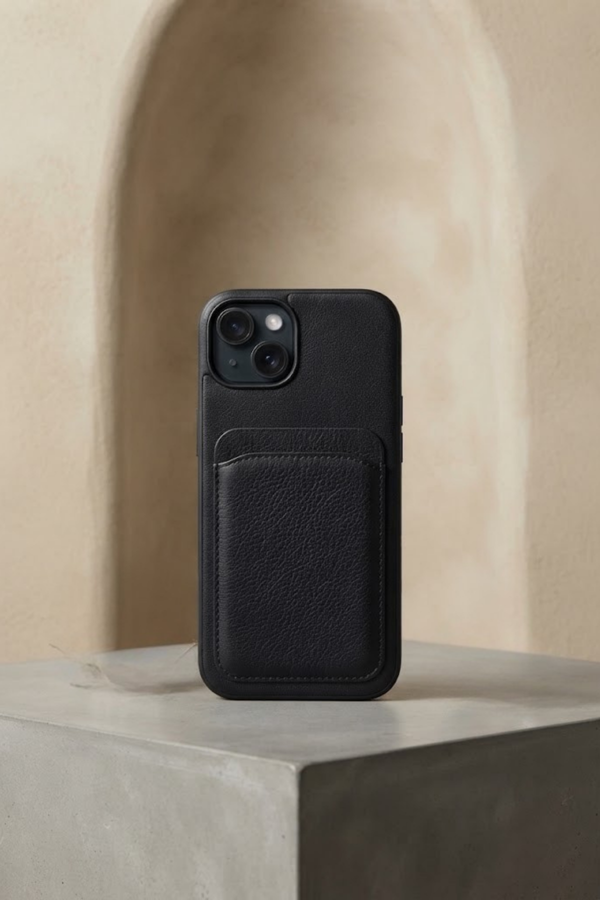 iPhone 15 Deri Cüzdanlı Kılıf - Siyah