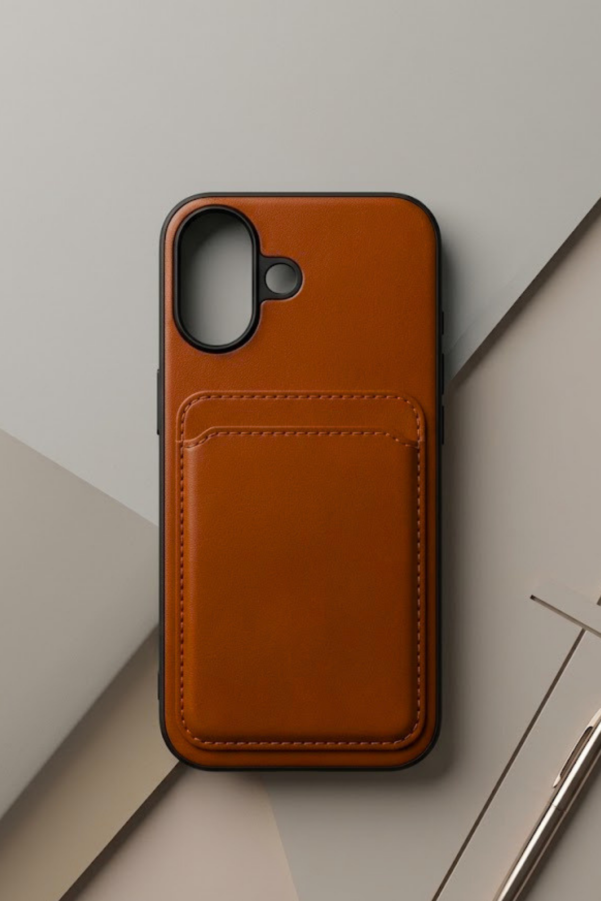 iPhone 17 Cüzdanlı Deri Kılıf - Kahverengi
