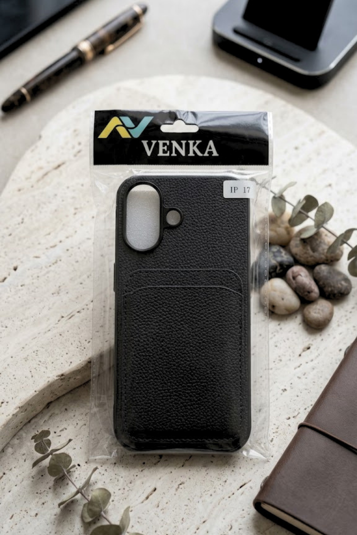 iPhone 17 Cüzdanlı Deri Kılıf - Siyah