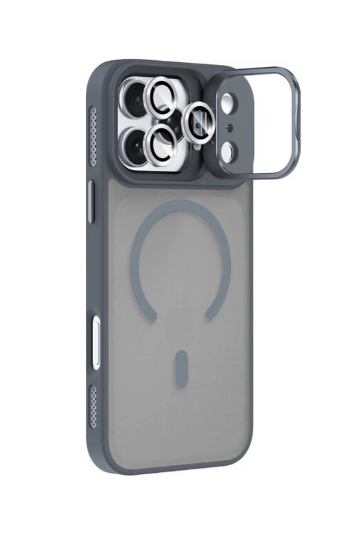iPhone 17 Kamera Korumalı Lensli Magsafe Özellikli Şeffaf Kılıf - Gri