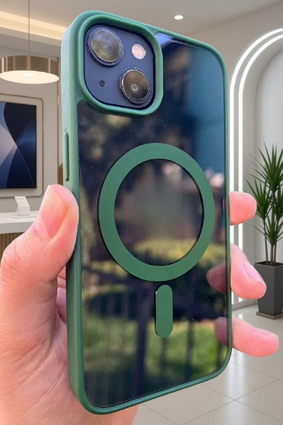 iPhone 13 Kamera Korumalı Lensli Magsafe Özellikli Şeffaf Kılıf - Yeşil