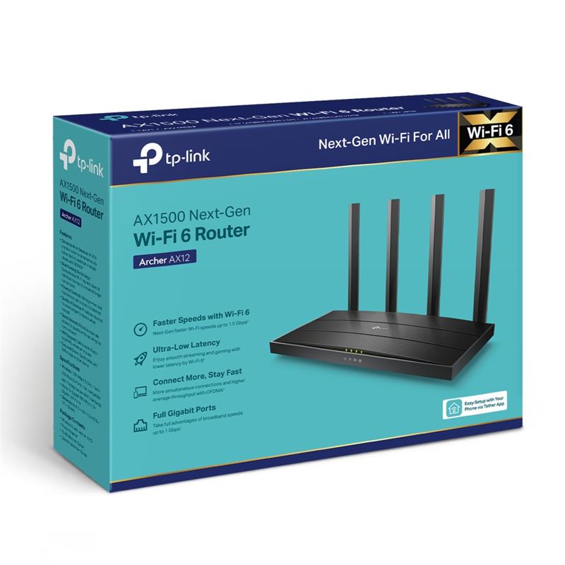 Tp-Link Archer Ax12 Ax1500 Wi-Fi6 4 Port Gigabit 2.4/5Ghz Dualband Router