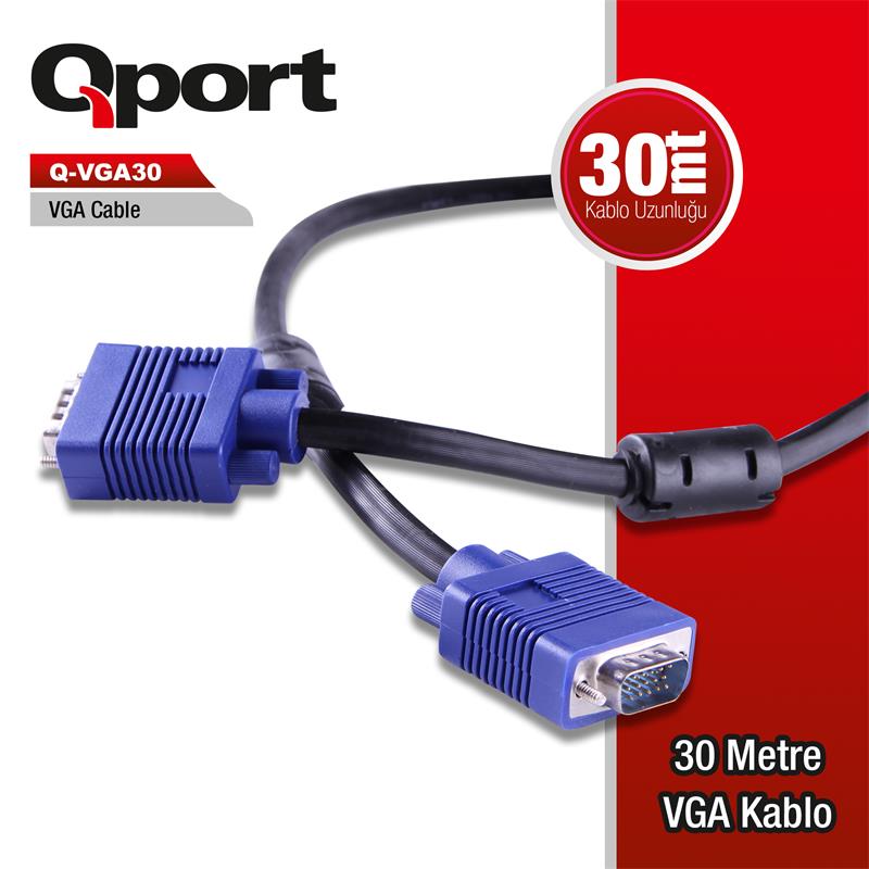 Qport Q-Vga30 15Pin Fitreli 30Mt Vga Kablo