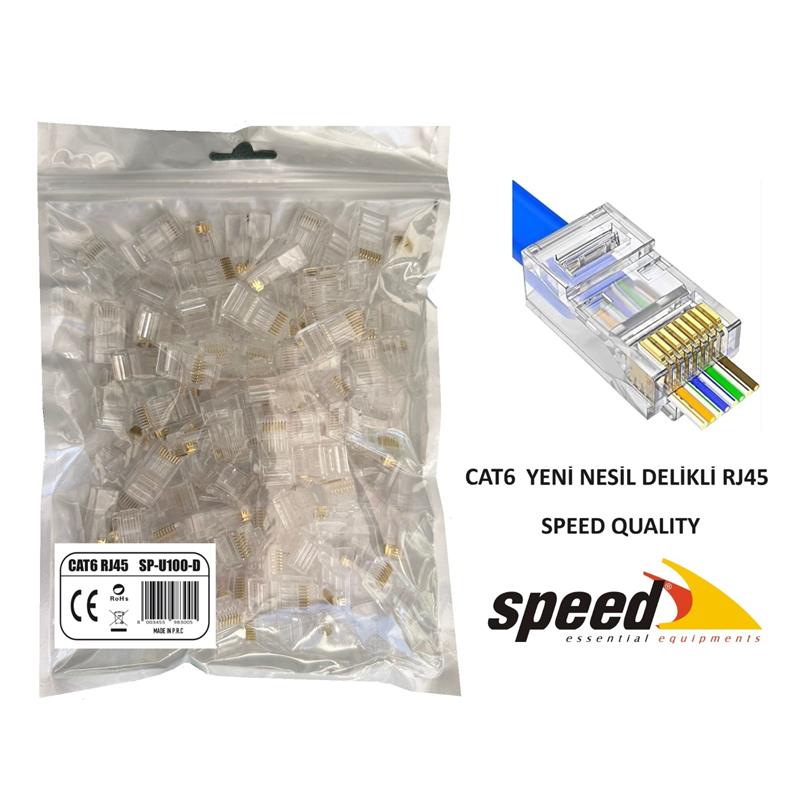 Speed Sp-U100-D Cat6 Yeni̇ Nesi̇l Deli̇kli̇ Ezrj45 Konnektör 100 Adet
