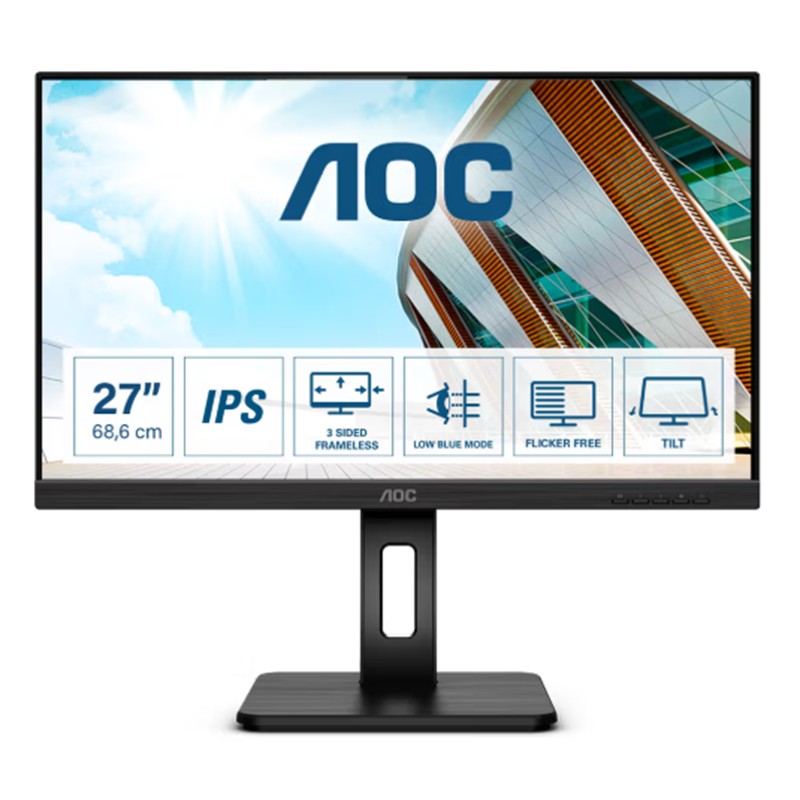 27 Aoc Q27P2Q Ips 4Ms 75Mhz 1Xvga 1Xhdmi 1Xdp 1Xdvi 2K Qhd 2560X1440 Hoparlör Yüksekli̇k Ayari Pivot Vesa Si̇yah