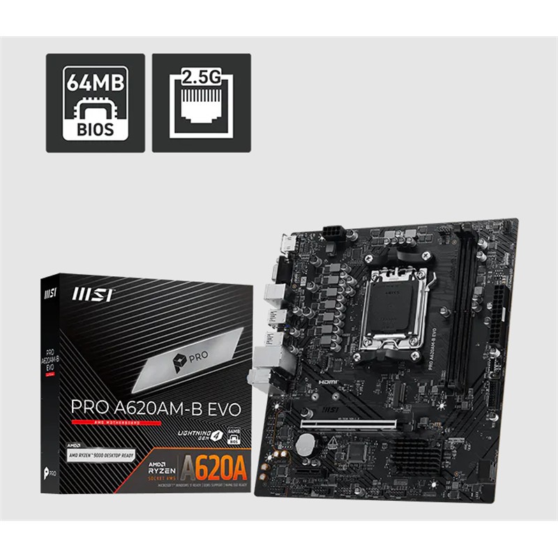 Msi Pro A620Am-B Evo Ddr5 6800Mt/S 1Xhdmi 1Xvga 1Xm.2 Usb Matx Am5 (Amd Am5 9000/8000/7000 Seri̇ İle Uyumlu)