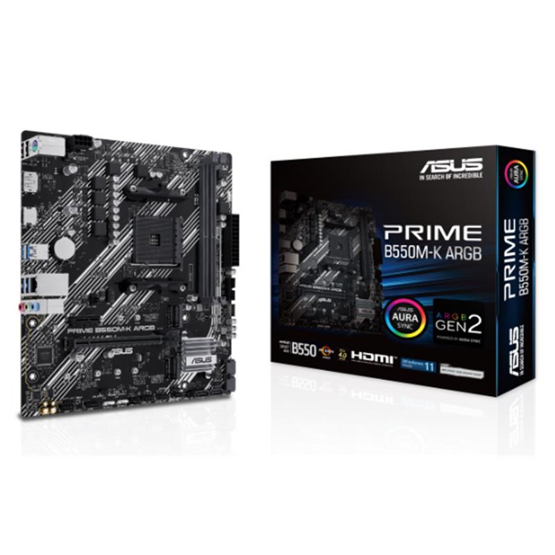 Asus Prime B550M-K Argb Ddr4 5100Mhz 1Xhdmi 1Xdp 2Xm.2 Usb 3.2 Matx Am4 (Amd Am4 5000/4000 G/3000 Seri̇si̇ İle Uyumlu)