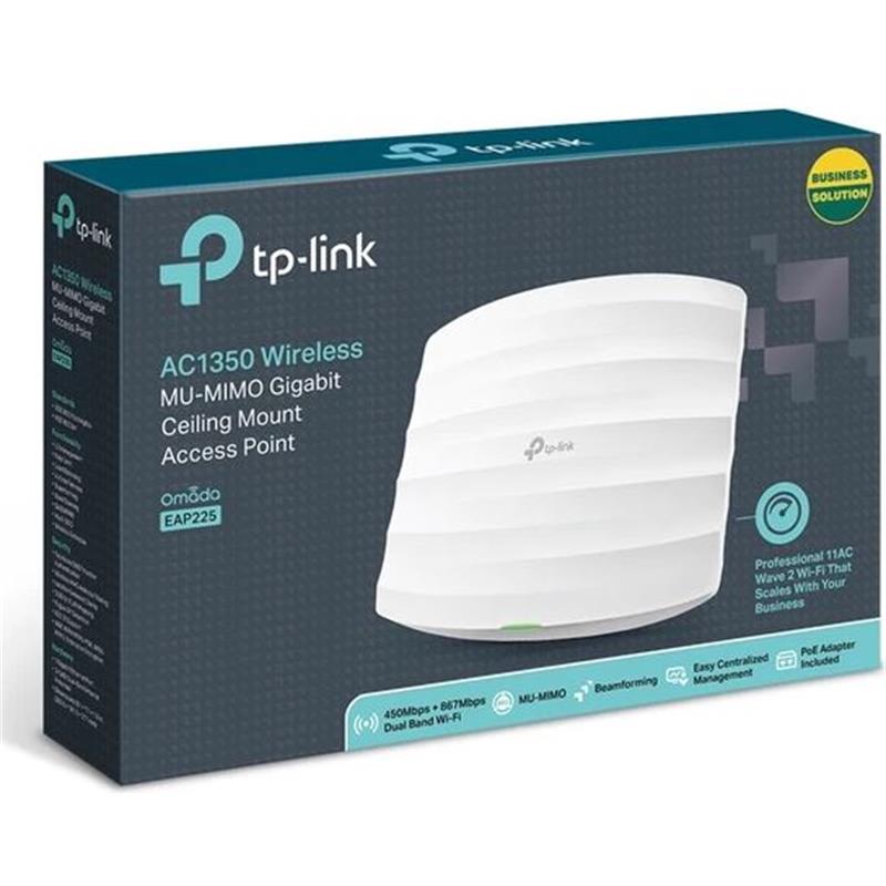 Tp-Link Omada Eap225 Ac1350 Dual Band Wifi 1Xgbit Rj45 450Mbps/2.4Ghz Tavan Ti̇pi̇ Access Point (Poe Adaptörü Dahi̇l)