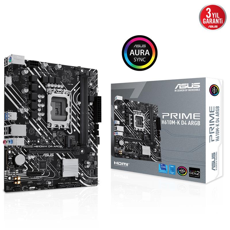 Asus Prime H610M-K D4 Argb Ddr4 3200Mhz 1Xhdmi 1Xm.2 Usb 3.2 Matx 1700P (12. / 13. Ve 14. Nesi̇l İşlemci̇ Uyumlu)