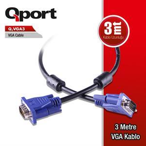 Qport Q-Vga3 15Pin Filtreli 3Mt Vga Kablo