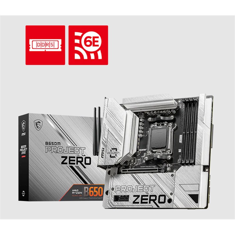 Msi B650M Project Zero Ddr5 7600Mt/S 1Xhdmi 1Xdp 2Xm.2 Usb Matx Am5 (Amd Am5 9000/8000/7000 Seri̇ İle Uyumlu)