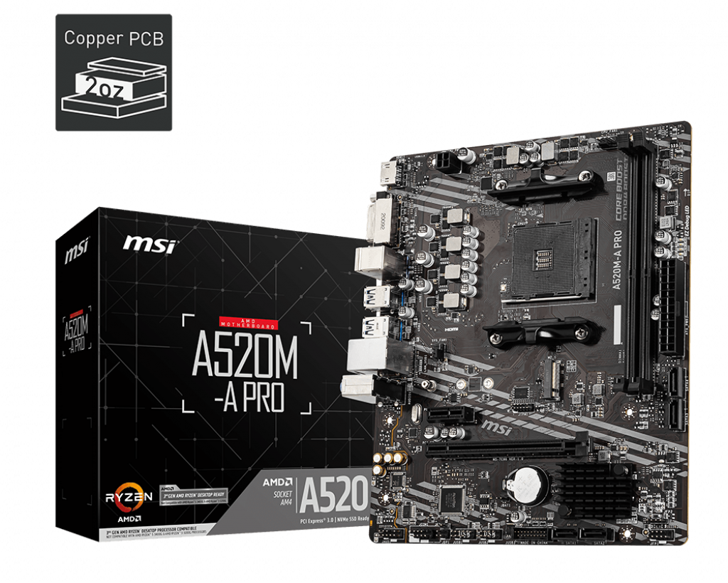 Msi A520M-A Pro Ddr4 4600Mhz 1Xhdmi 1Xdvi 1Xm.2 Usb 3.2 Matx Am4 (Amd Am4 5000/4000 /3000 Seri̇si̇ İle Uyumlu)